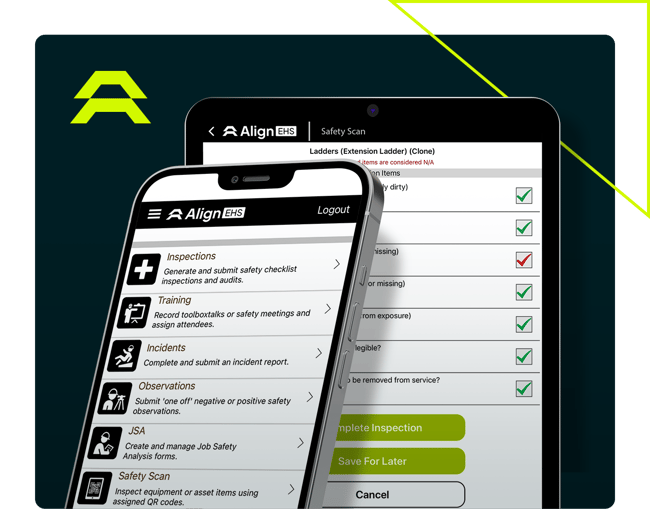 Align EHS mobile and tablet screenshot Align EHS mobile and tablet screenshot