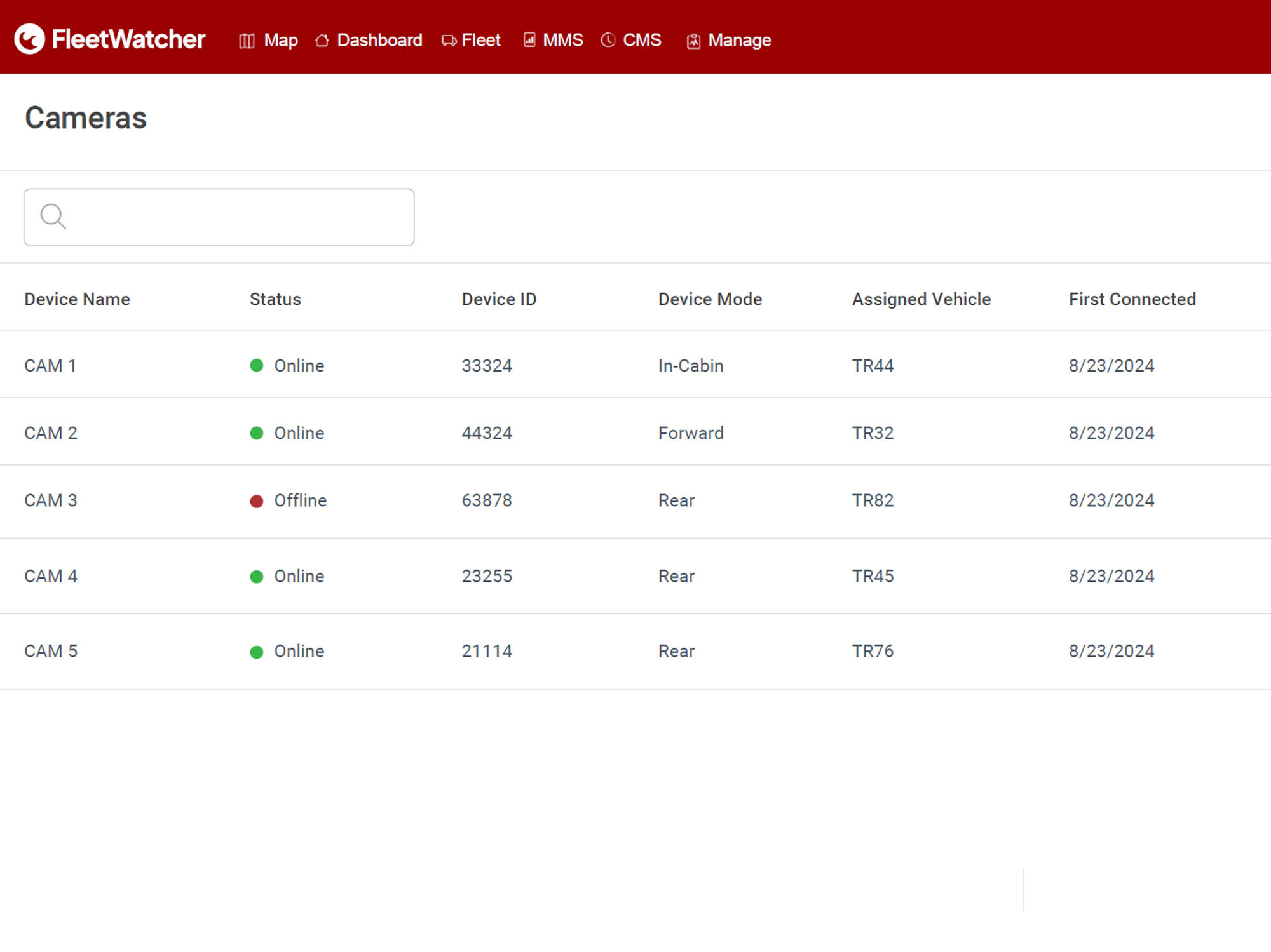 FleetWatcher camera List