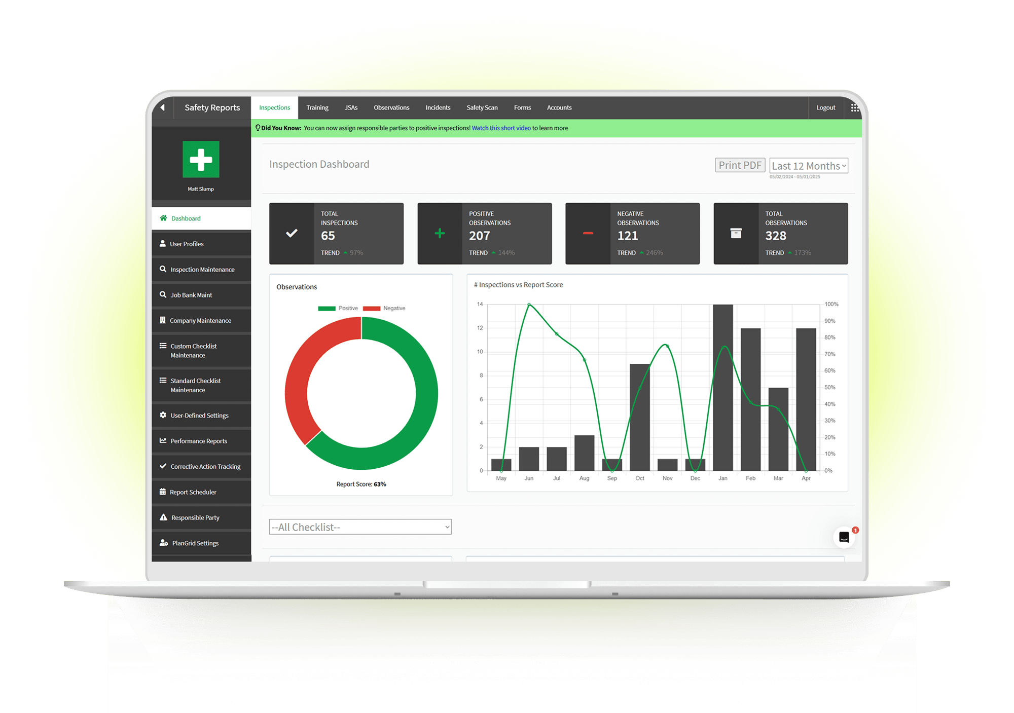 desktop view of Safety Reports dashboard