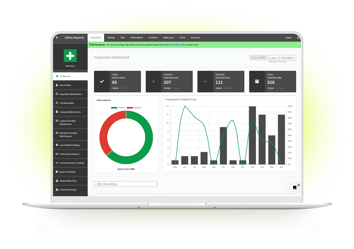 desktop view of Safety Reports dashboard
