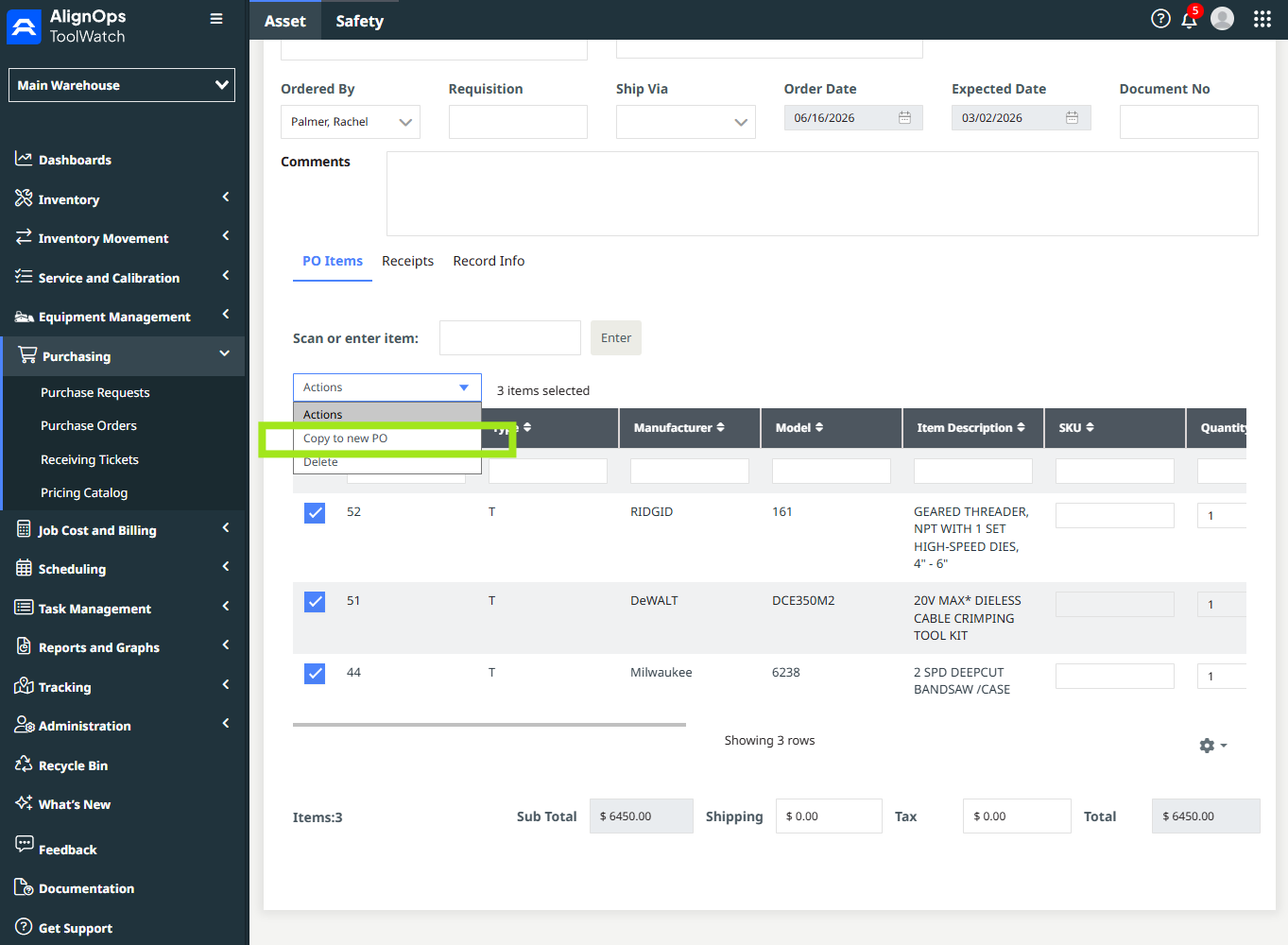 Copy Existing Purchase Orders