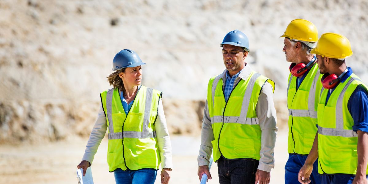 construction workers walking